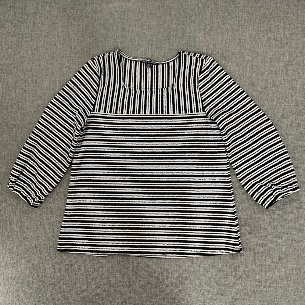 Cable &‎ Gauge Black & White Blouse 3/4th Wide Sleeves Square Neck Small